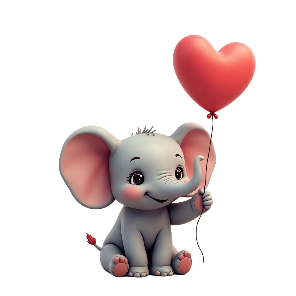 Cute Elephant with Heart Balloon